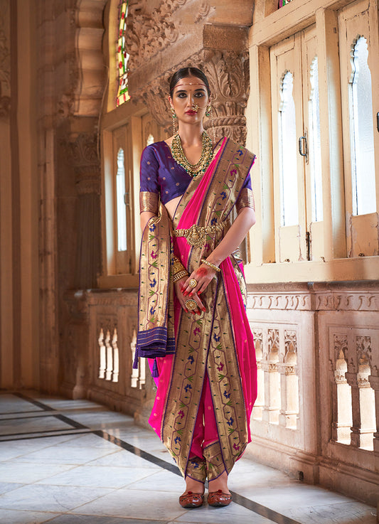 Pink Paithani Silk Weaving Work Saree