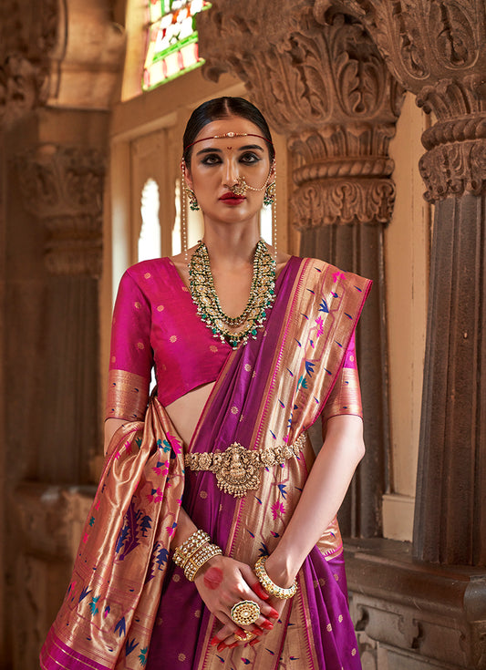 Purple Paithani Silk Weaving Work Saree