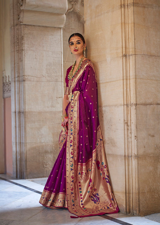 Purple Paithani Silk Weaving Work Saree