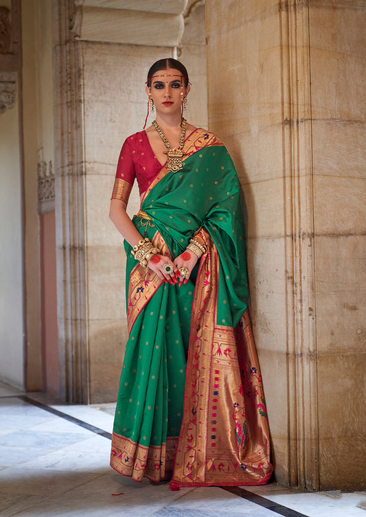 Green Paithani Silk Weaving Work Saree