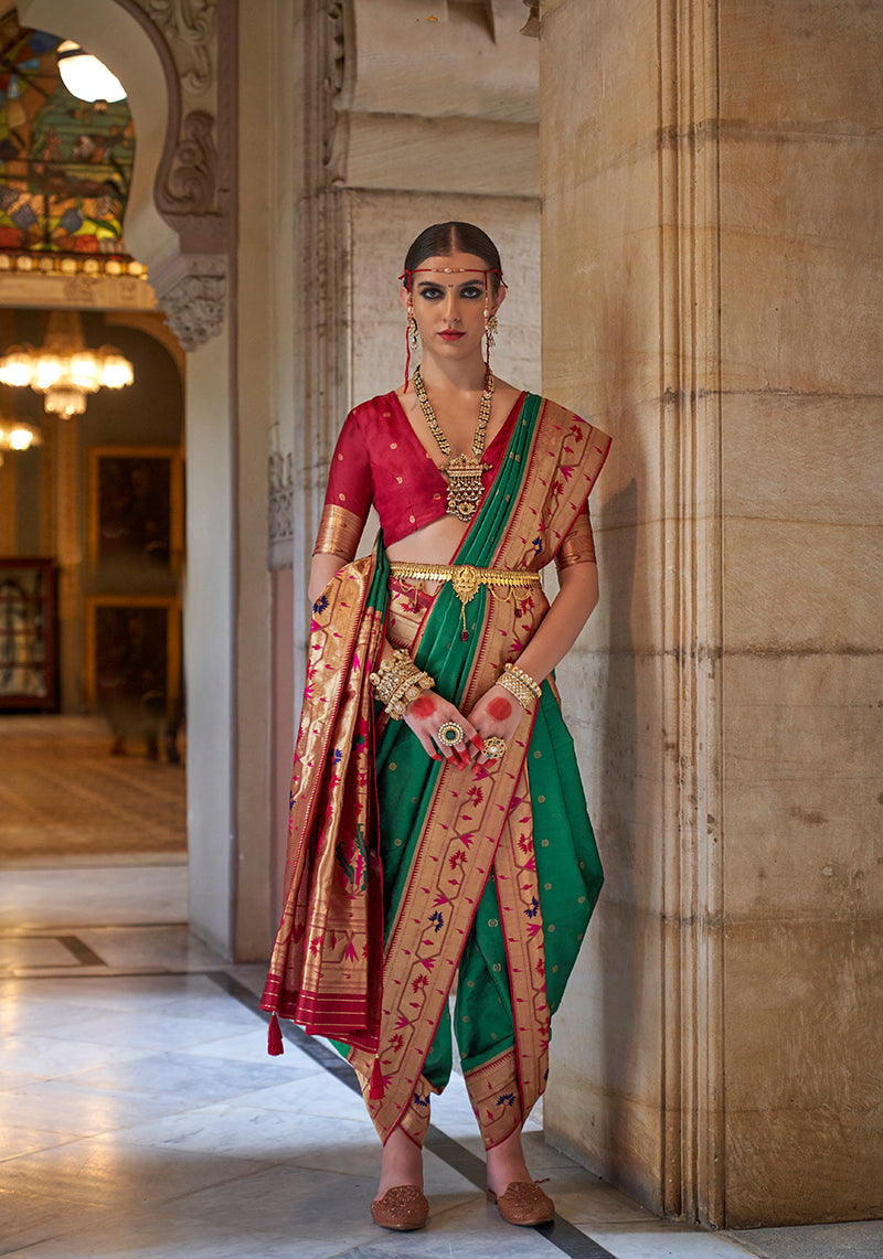 Green Paithani Silk Weaving Work Saree