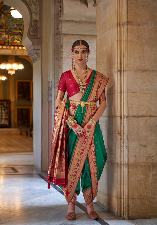 Green Paithani Silk Weaving Work Saree