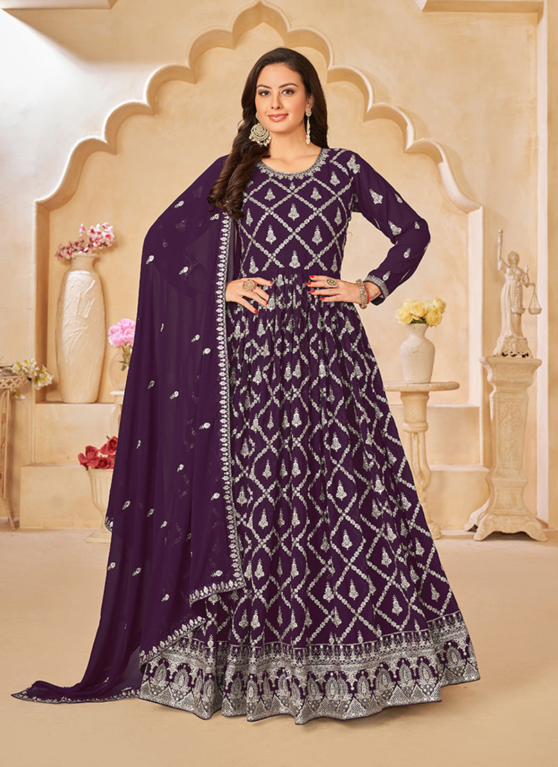 Purple Georgette Embroidered Party Wear Salwar Suit