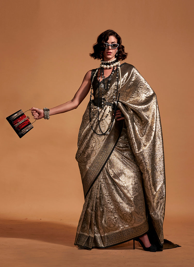 Black Rich Kanjivaram Silk Zari Woven Traditional Saree
