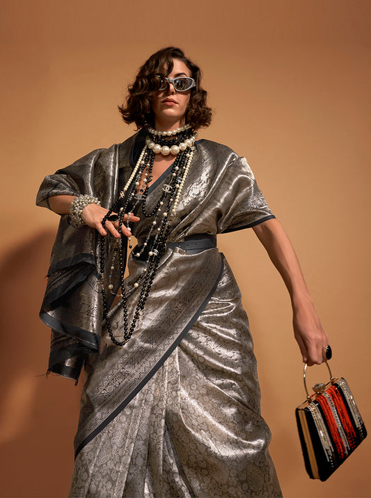 Black Rich Kanjivaram Silk Zari Woven Traditional Saree
