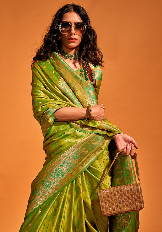 Olive Rich Banarasi Satin Silk Zari Woven Festival Saree
