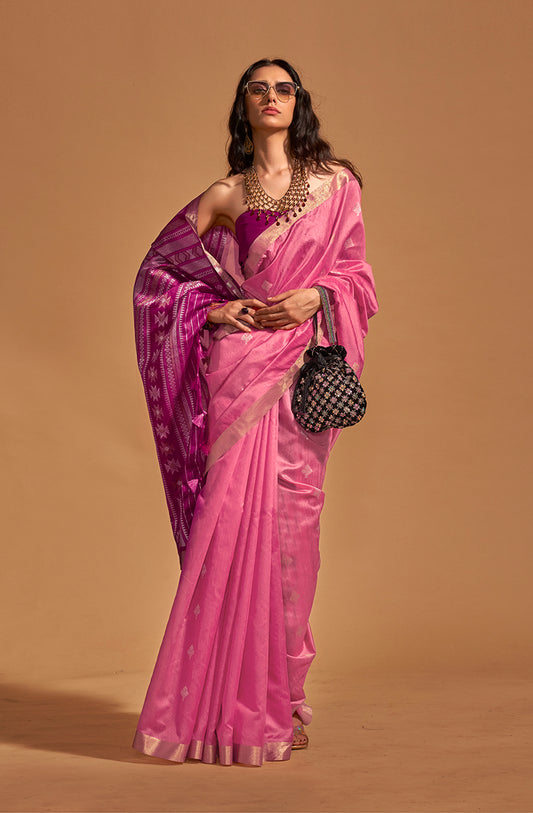 Pink Handloom Silk Zari Weaving Classic Saree