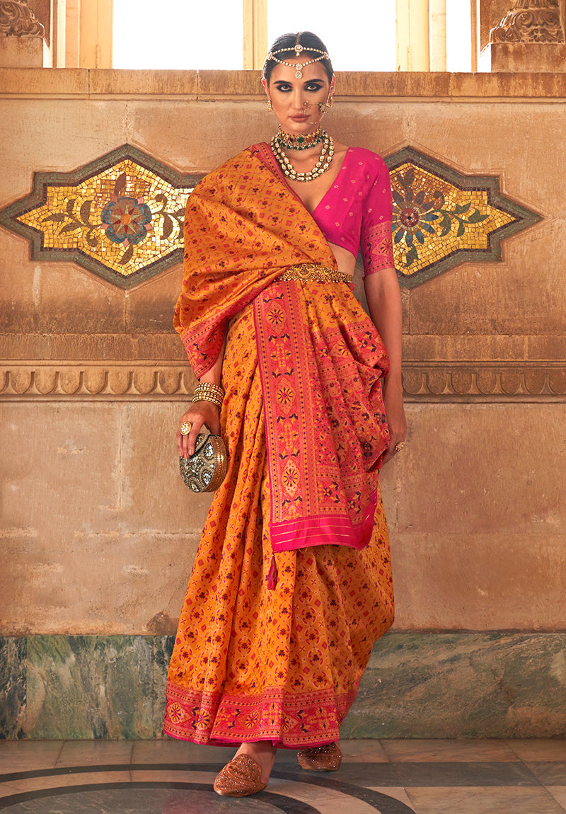 Orange Banarasi Silk Weaving Work Saree