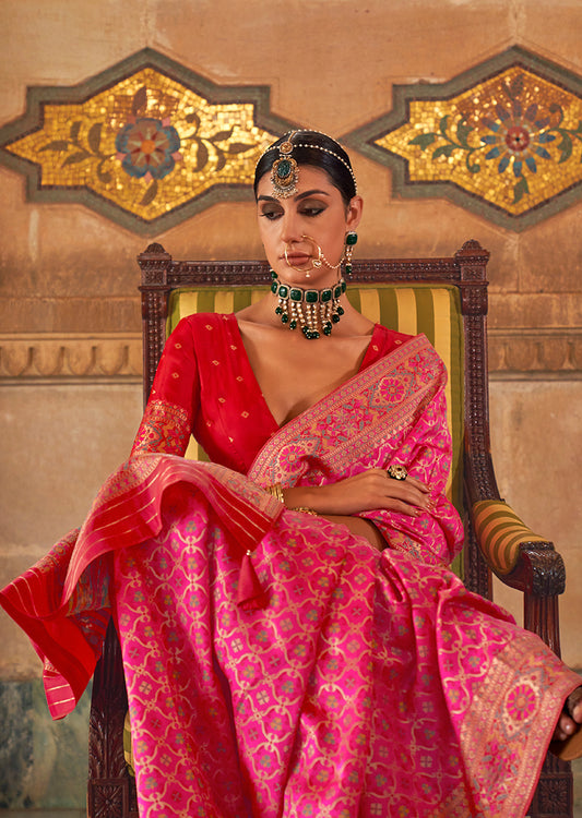 Pink Banarasi Silk Weaving Work Saree