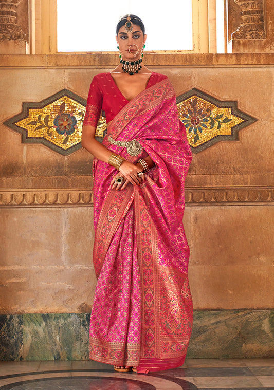 Pink Banarasi Silk Weaving Work Saree