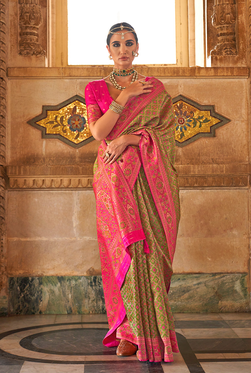 Olive Green Banarasi Silk Weaving Work Saree