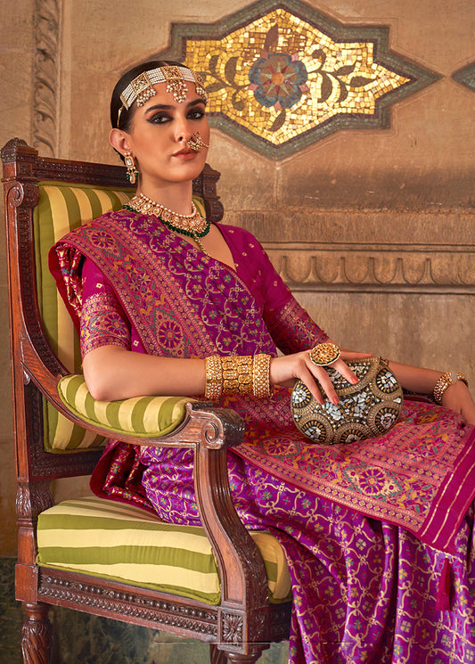 Purple Banarasi Silk Weaving Work Saree