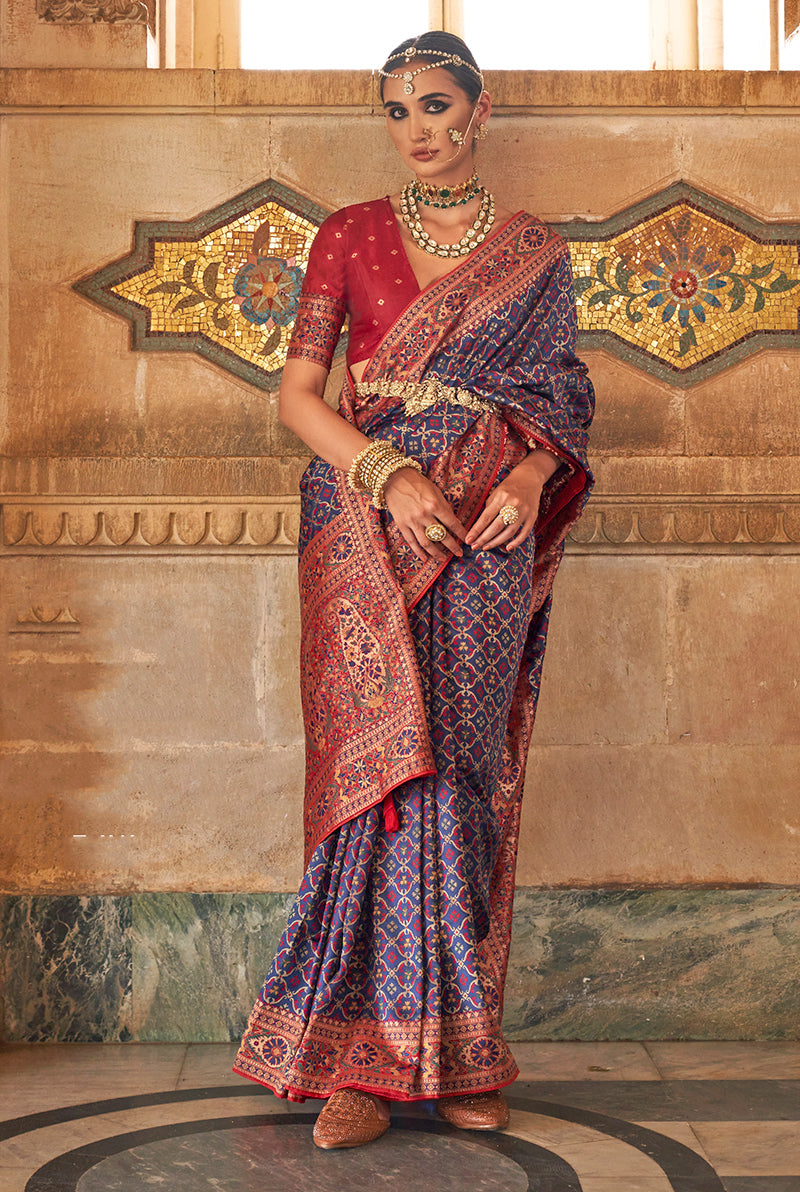 Navy Blue Banarasi Silk Weaving Work Saree