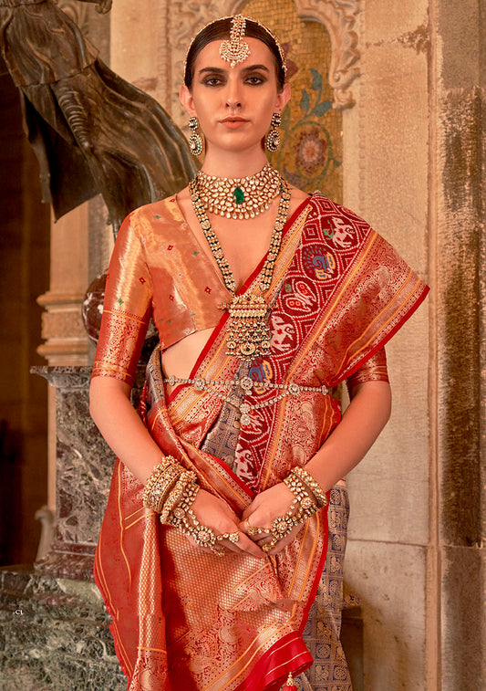 Navy Blue Silk Saree with Maroon Zari Borders