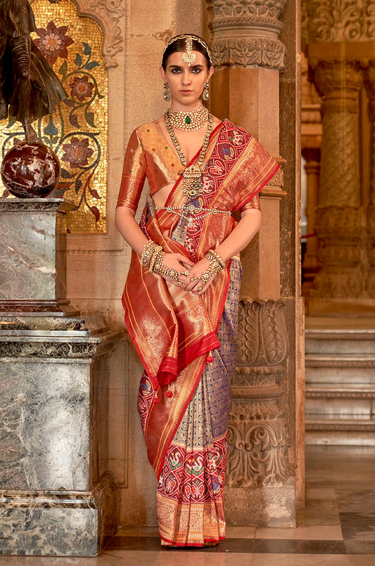 Navy Blue Silk Saree with Maroon Zari Borders