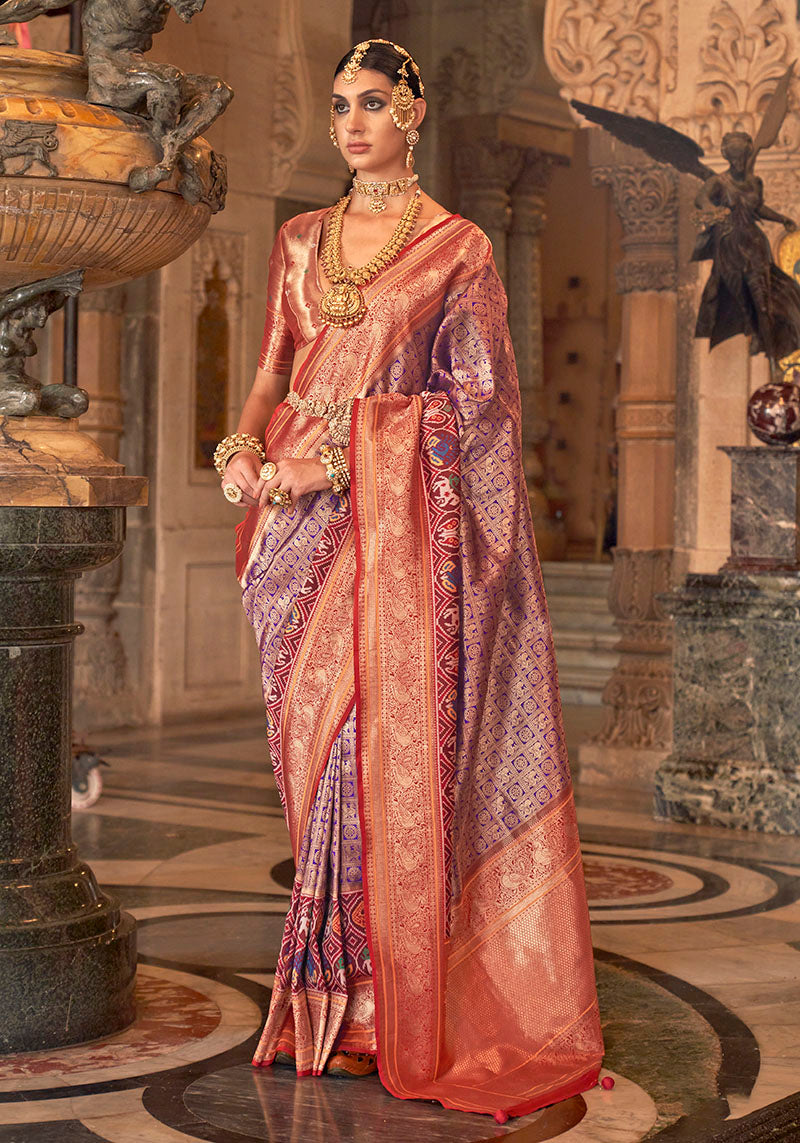 Purple Silk Saree with Red Zari Borders