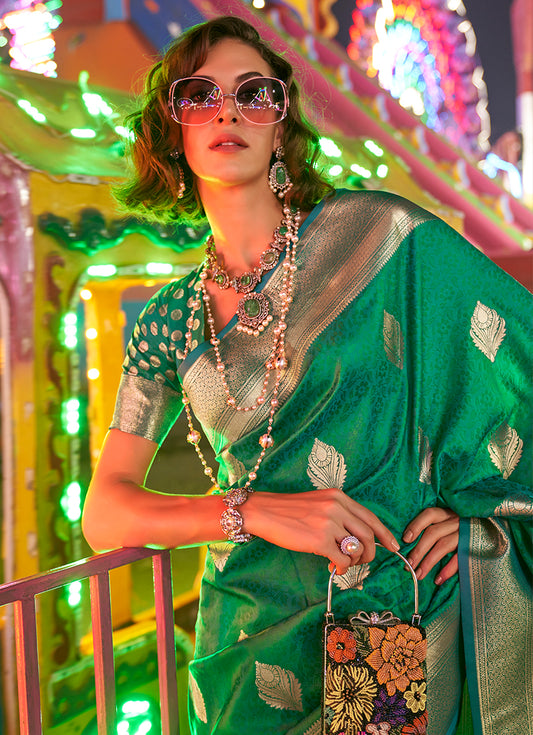 Green Handloom Silk Zari Weaving Classic Saree