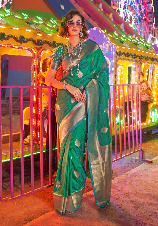 Green Handloom Silk Zari Weaving Classic Saree