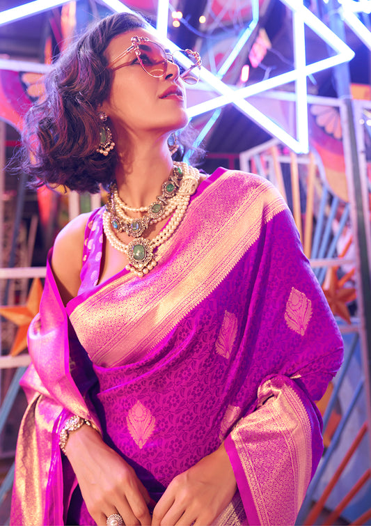 Purple Handloom Silk Zari Weaving Classic Saree
