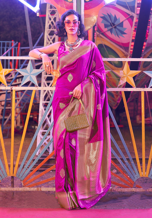 Purple Handloom Silk Zari Weaving Classic Saree