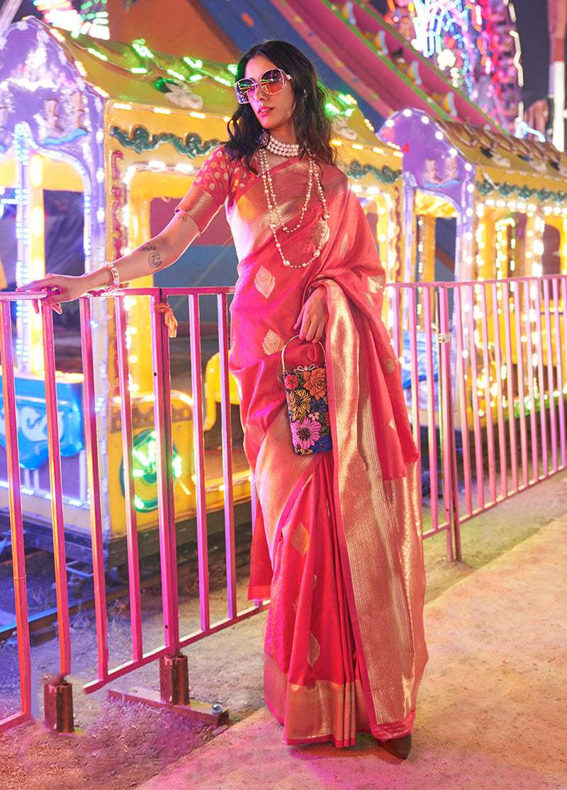 Pink Handloom Silk Zari Weaving Classic Saree
