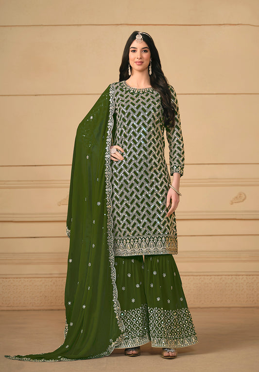Mahendi Georgette Embroidered Designer Sharara Suit