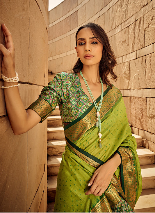 Green Zari Woven Silk Saree with Patola Pallu