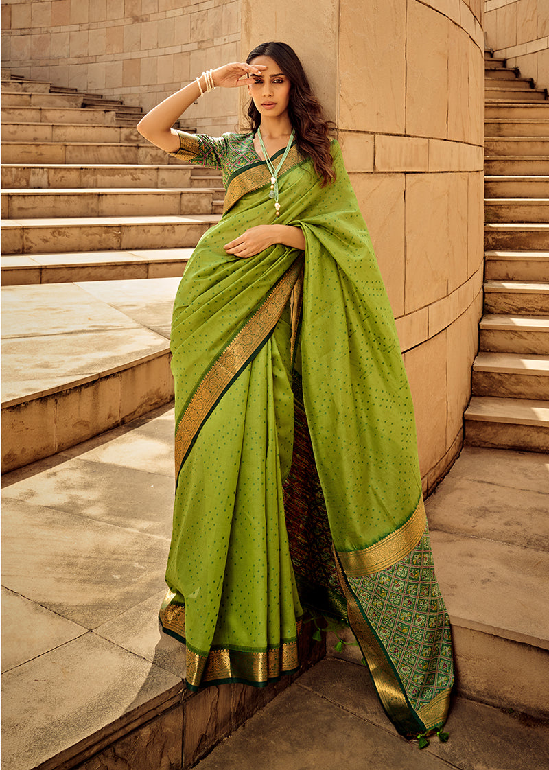 Green Zari Woven Silk Saree with Patola Pallu