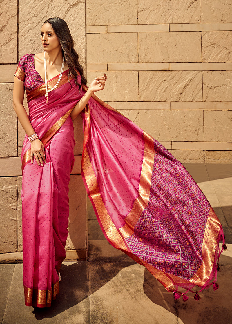 Pink Zari Woven Silk Saree with Patola Pallu