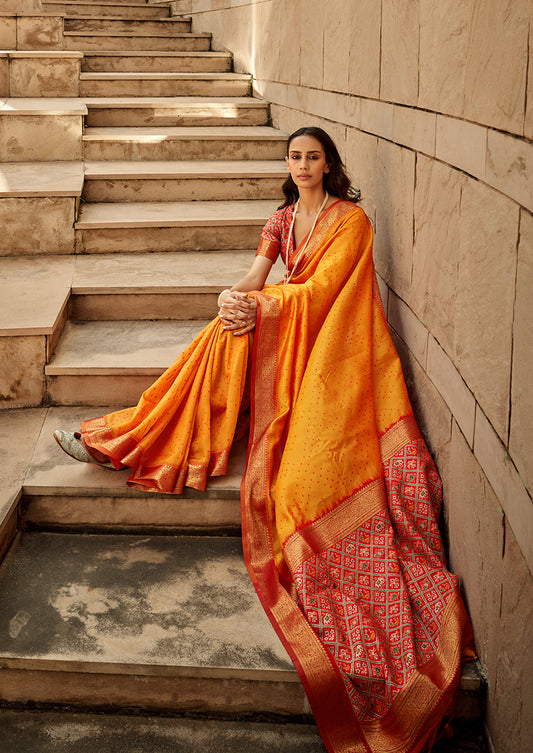 Orange Zari Woven Silk Saree with Patola Pallu