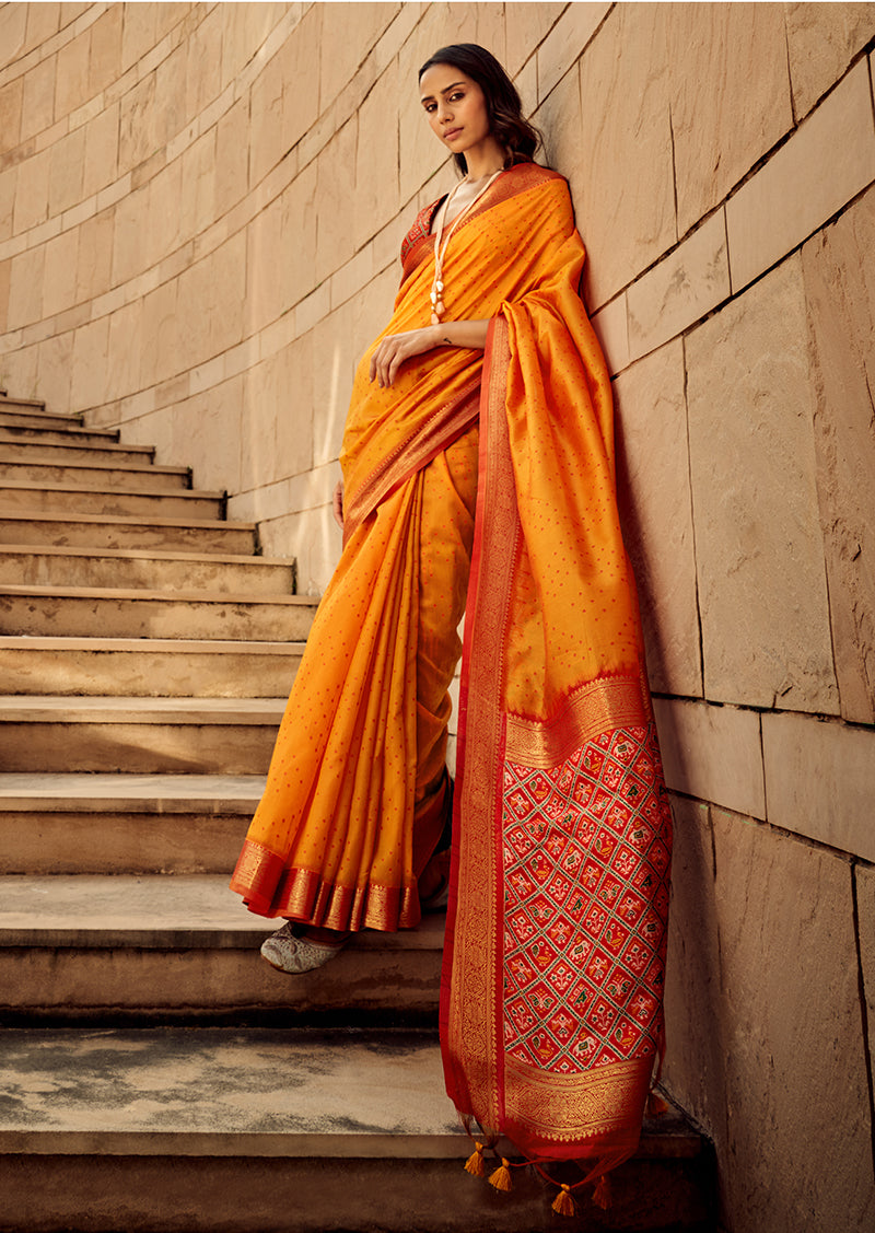 Orange Zari Woven Silk Saree with Patola Pallu