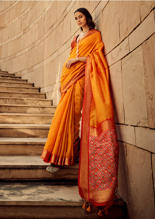 Orange Zari Woven Silk Saree with Patola Pallu