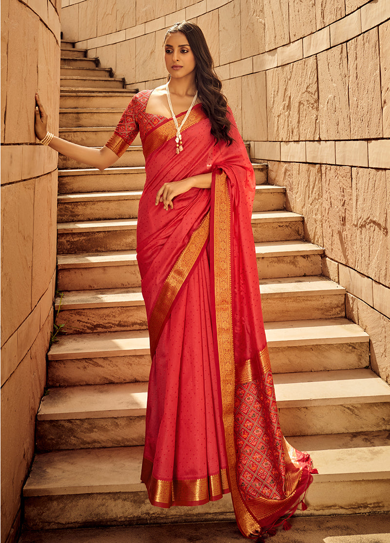 Salmon Zari Woven Silk Saree with Patola Pallu
