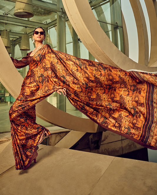 Multi Digital Print Satin Silk Cocktail Saree