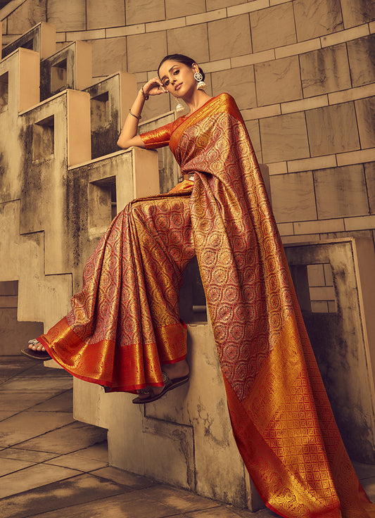 Orange Dharamavaram Silk with Zari Woven Borders