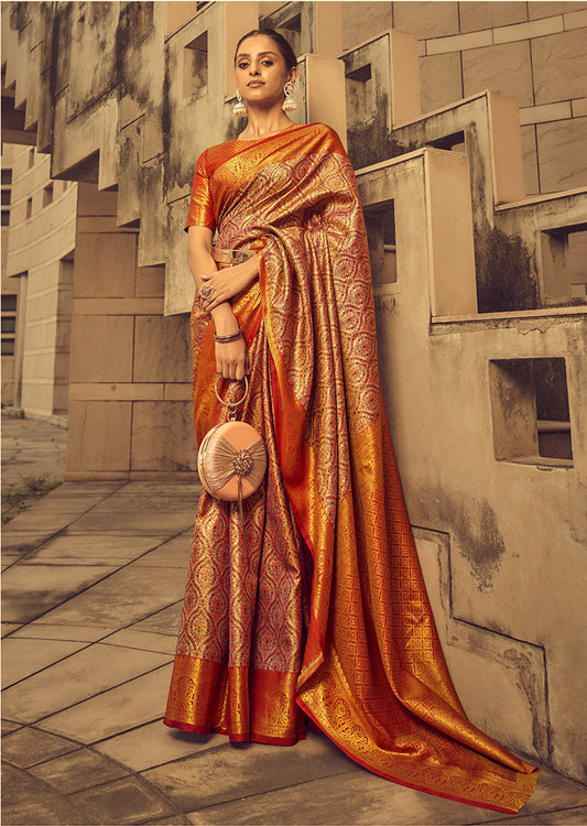 Orange Dharamavaram Silk with Zari Woven Borders