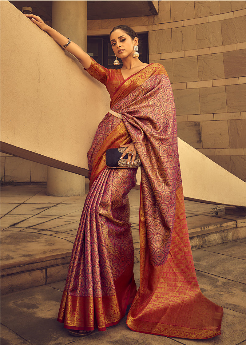 Pink Two Toned Dharamavaram Silk with Zari Woven Borders