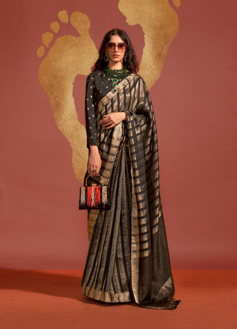 Black Traditional Zari Woven Viscose Silk Saree