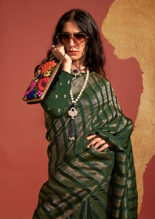 Green Traditional Zari Woven Viscose Silk Saree