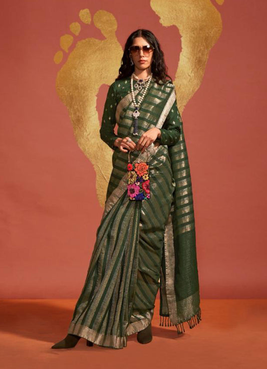 Green Traditional Zari Woven Viscose Silk Saree
