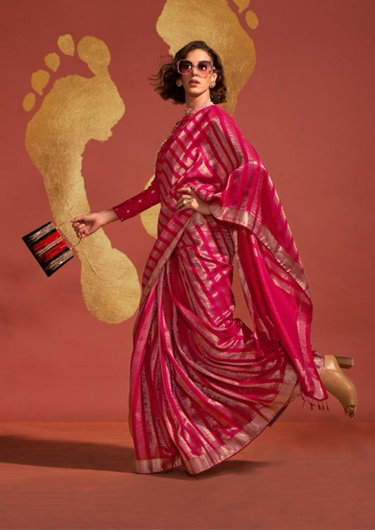 Dark Pink Traditional Zari Woven Viscose Silk Saree