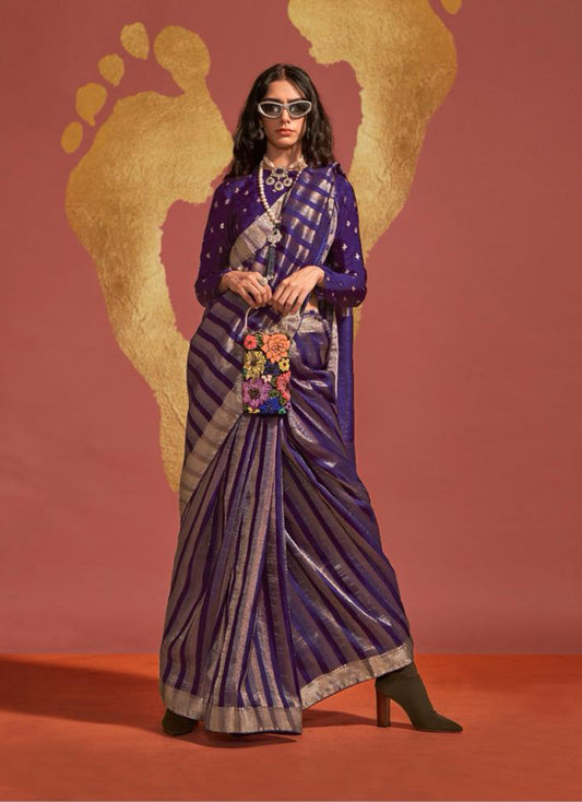 Dark Violet Traditional Zari Woven Viscose Silk Saree
