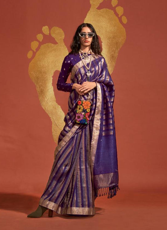 Dark Violet Traditional Zari Woven Viscose Silk Saree