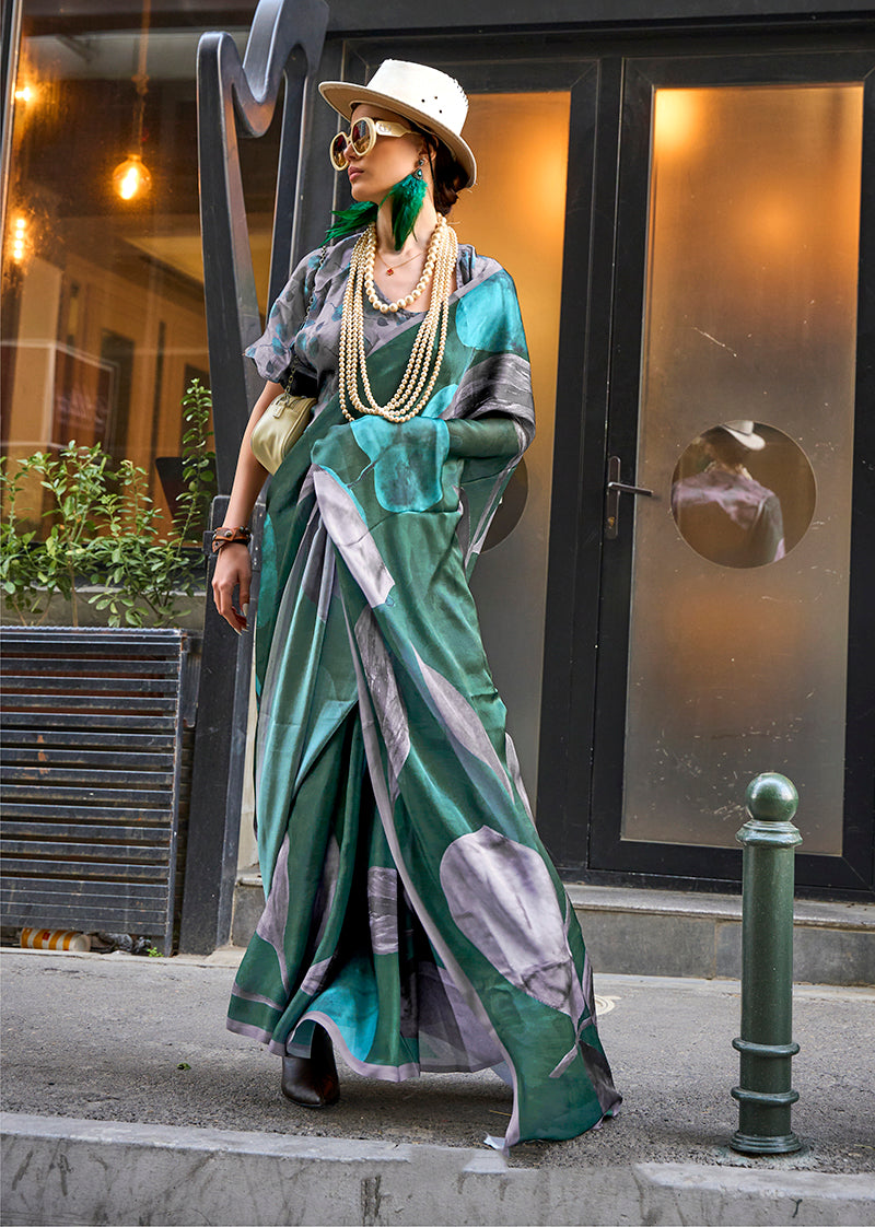 Green Printed Georgette Saree for Evening Glam