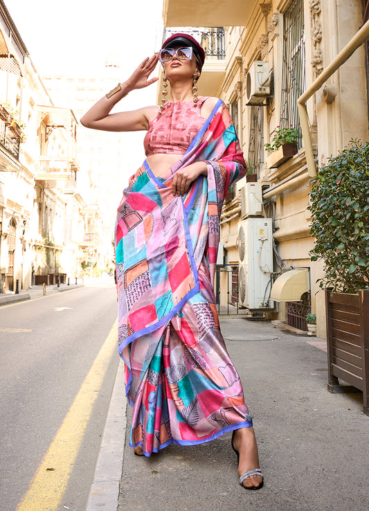 Multi Printed Georgette Saree for Evening Glam