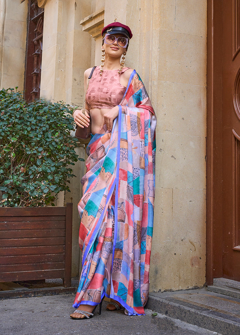 Multi Printed Georgette Saree for Evening Glam