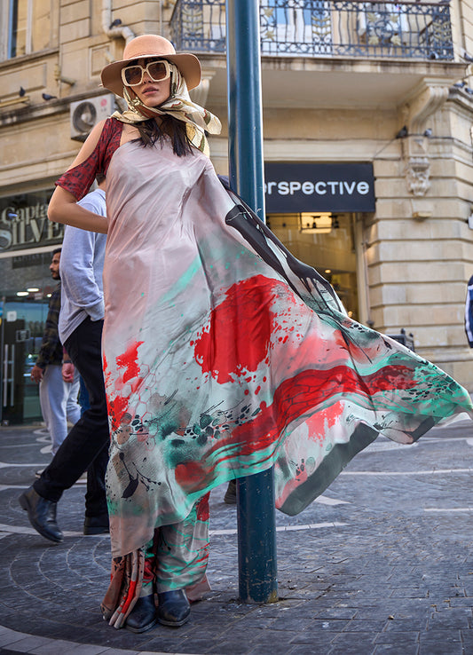Multi Printed Satin Crepe Saree for Evening Glam
