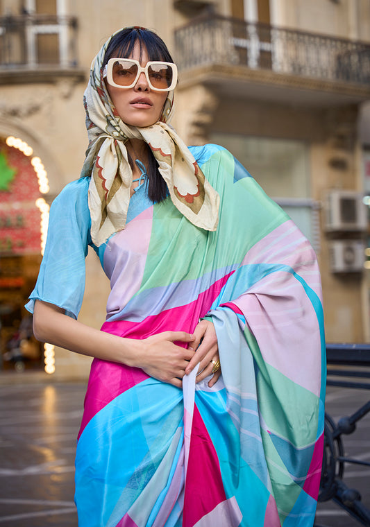 Multi Printed Satin Crepe Saree for Evening Glam