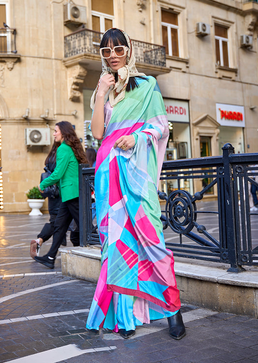 Multi Printed Satin Crepe Saree for Evening Glam