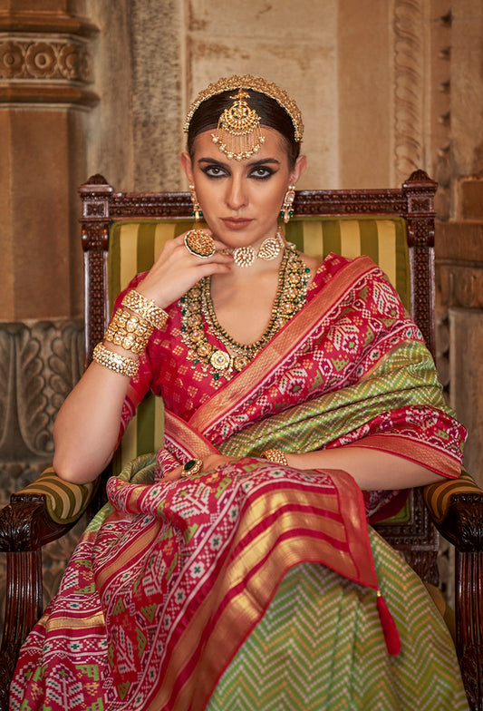 Green Silk Patola Print Work Saree